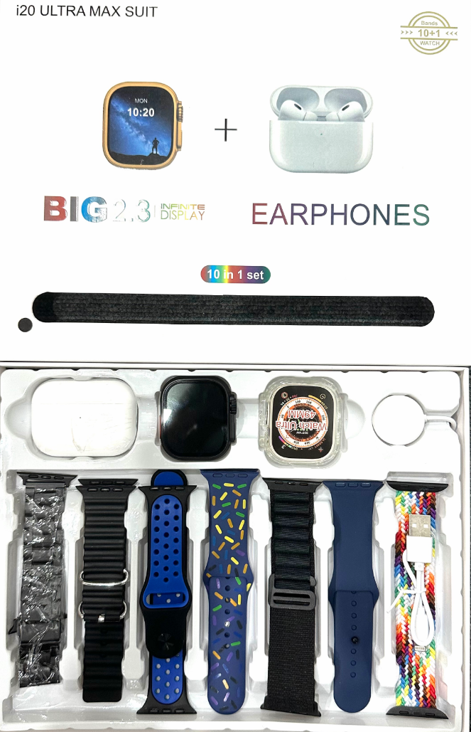 MVP-130 ULTRA 2 set  10 in 1  and 12 in 1  watch and earbuds and 7 different color straps