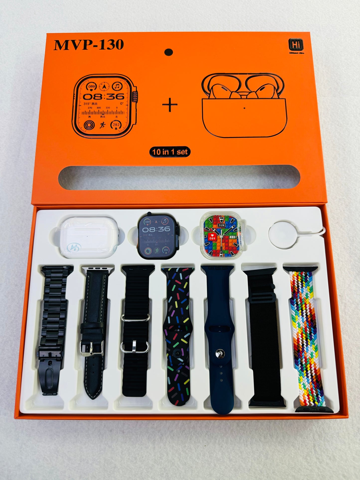 MVP-130 ULTRA 2 set  10 in 1  and 12 in 1  watch and earbuds and 7 different color straps