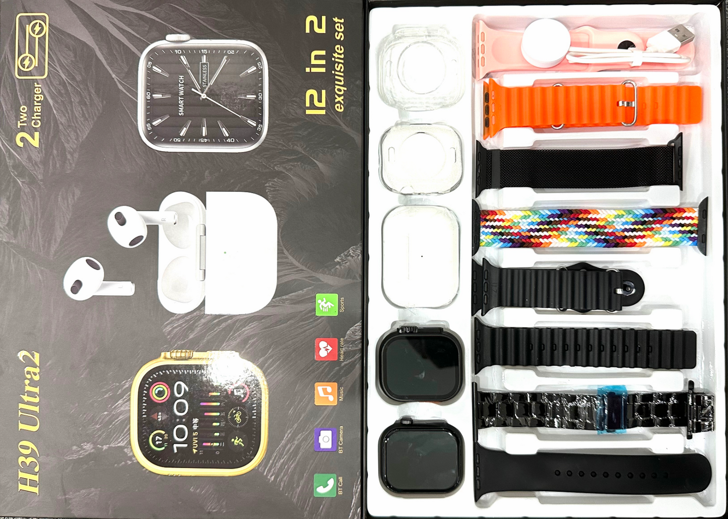 MVP-130 ULTRA 2 set  10 in 1  and 12 in 1  watch and earbuds and 7 different color straps